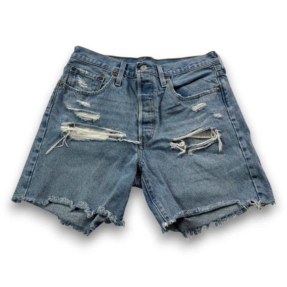 Levis 501 Original Distressed Denim Shorts Light Wash Blue W30 85833-0052